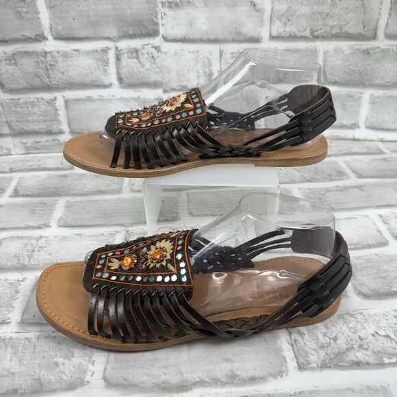 Faded Glory Rhonda Women's Size 9 Brown Leather Mexican Style Huarache Sandals - Picture 3 of 11